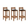Kit 3 Banquetas em Madeira Maciça Ibiza Balcão 98 Cm - Malbec Assento Preto - 1