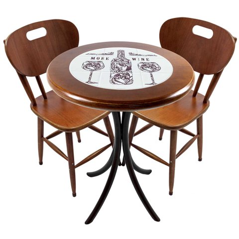 Cj Mesa Madeira Azulejo 60cm - Bistrô Fixa 78cm + 2 Cadeiras 43 - Natural - More Wine