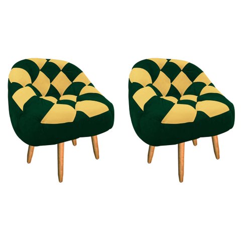 Kit 02 Poltrona Paloma Escritório Sala Pé Palito Suede Verde e Suede Mostarda - Dominic Decor