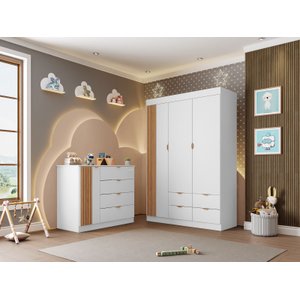 Quarto Infantil Ayla Branco C/ Amadeirado _ Phoenix Baby