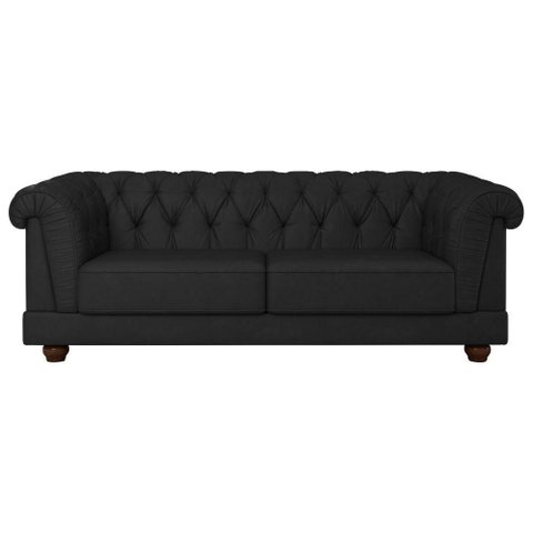 Sofá Living Apso 3 Lugares 220cm Preto Couro Sintético Courino PU Sallar Home