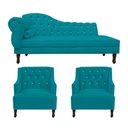 Ver imagem 1 de Kit Divã Cancun 185cm Braço Direito + 2 Poltronas Genesis com Strass Suede: Azul Turquesa