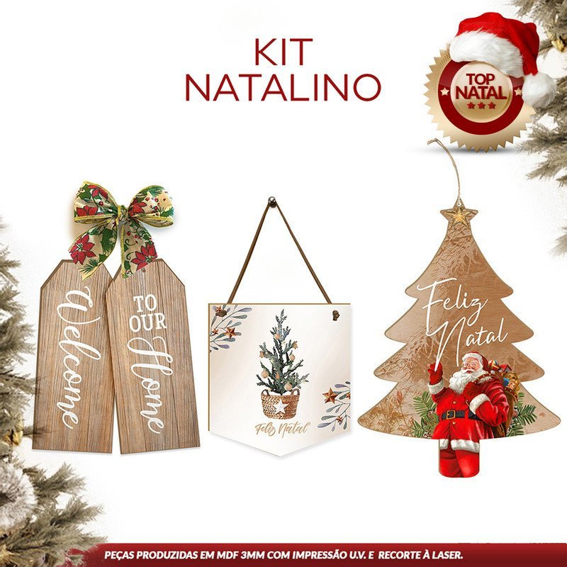 Kit Placas de Porta com Frases de Natal Papai Noel - 2