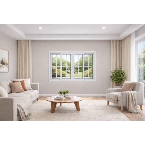 Janela 4 Folhas de Correr com Grade Alumínio Branco 120x120 Linha 25
