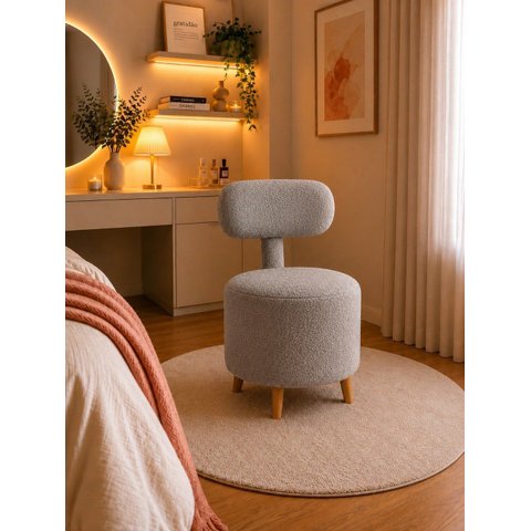 Poltrona Puff Veneza Decorativa Bouclé com Encosto Cinza