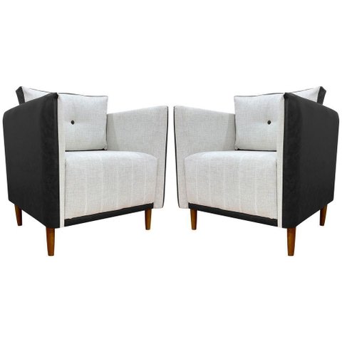 Kit 2 Poltronas Decorativa para Sala Recepção Consultório Aviv Luxo Corino e Linho
