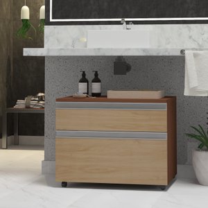 Gabinete para Banheiro com Rodízio 60cm 2 Gavetas Safira Inferior