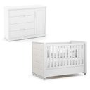 Ver imagem 1 de Berço Americano com Capitonê New Boucle e Cômoda Infantil Tutto New Branco Acetinado - Matic