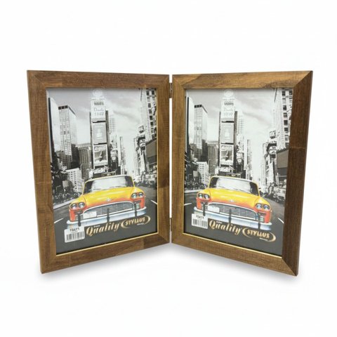 Porta Retrato Duplo Vertical 15x21 Moldura Madeira Premium:tabaco
