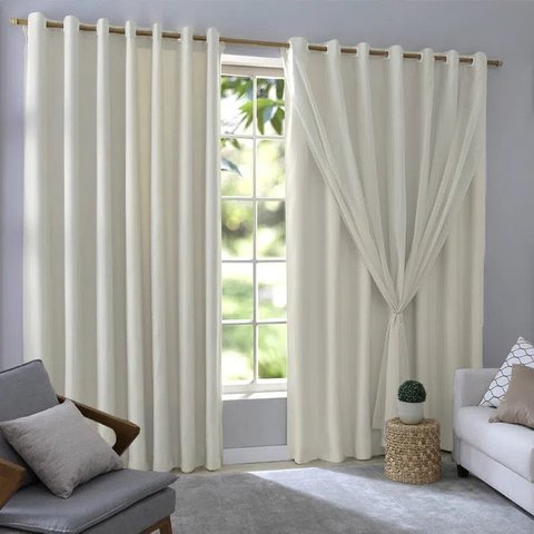 Cortina Blackout Com Voil 280x230 Corta Luz PVC Sala/Quarto:Creme