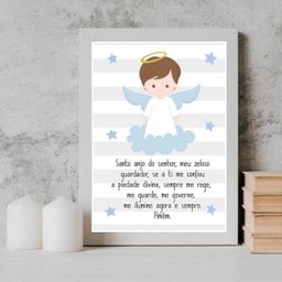 Quadro Santo Anjo Anjinho Menino 45x34cm:Madeira preta - 2