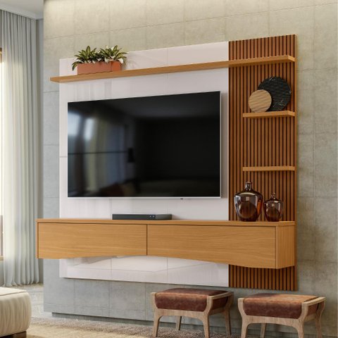 Painel Home Theater TV até 65 Polegadas 2 Gavetas 3 Prateleiras Sala de Estar 