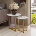 Ver imagem 1 de Conjunto de Mesa Lateral Jade Sala Estar Pé de Aço Dourado