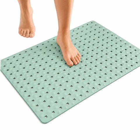 Tapete de Banheiro Antiderrapante Tpe 68cm x 34cm Verde com Ventosa