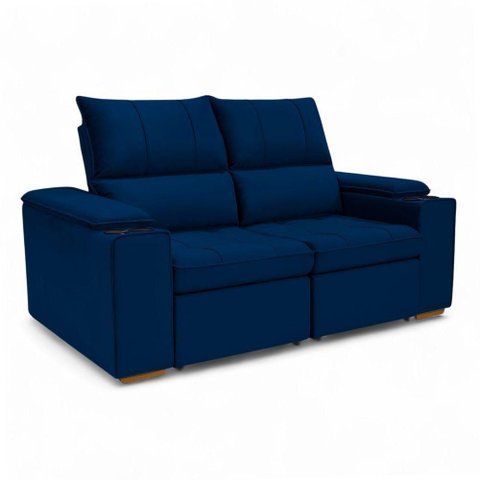 Sofá Boni 2 Lugares Retrátil e Reclinável 190cm Azul Marinho em Veludo Loja Sheep