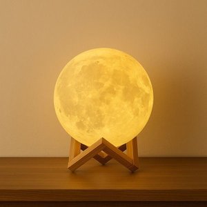 Luminária Lua Cheia 3d Rgb Led Controle Touch Usb:branco/marrom
