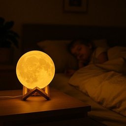 Luminária Lua Cheia 3d Rgb Led Controle Touch Usb:branco/marrom - 2