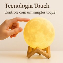 Luminária Lua Cheia 3d Rgb Led Controle Touch Usb:branco/marrom - 5