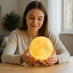Luminária Lua Cheia 3d Rgb Led Controle Touch Usb:branco/marrom - 3