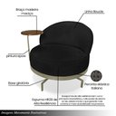 Ver imagem 3 de Poltrona Sala de Estar Pés em Ferro Champagne Giratória Braço Madeira Maciça 86cm Banff Bouclê Preto