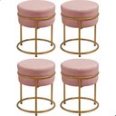 Ver imagem 1 de Kit 4 Puff Redondo Argola Levi Veludo Rosa Base em Aço Dourado - Arkell