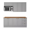 Ver imagem 7 de Cozinha Compacta 200cm com Aéreo Nicho para Micro-ondas 8 Portas 3 Gavetas Americana Henn- Cinza/nat