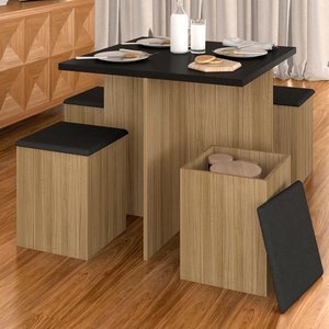 Mesa com 4 Banquetas Berlim Boreal/preto Fosco/pret - Móveis Arapongas Boreal/preto Fosco/preto