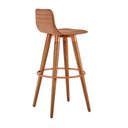 Ver imagem 4 de Kit 3 Banquetas Altas Luxo Versatil Aço Cobre Linho Terracota Base Carvalho