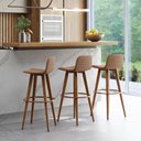 Ver imagem 1 de Kit 3 Banquetas Altas Luxo Versatil Aço Cobre Linho Terracota Base Carvalho