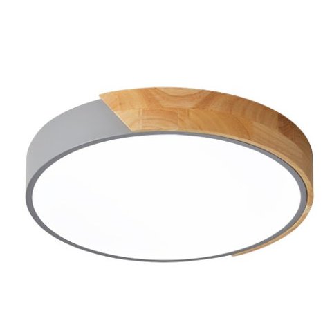 Plafon Redondo Cinza com Detalhe Estilo Madeira 40cm Led 25w Bivolt Paris Luz