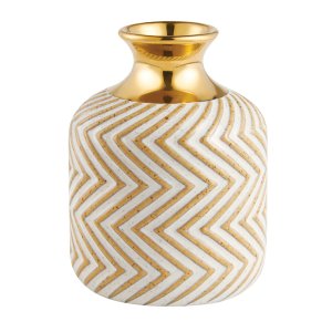 Vaso em Cerâmica Dourado e Branco - 15,5cm