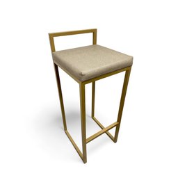 Banqueta Alta Industrial  Cozinha Bar Balcão Bistrô Quadro Estofado Bege Metalon Dourado - 3