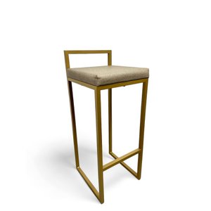 Banqueta Alta Industrial  Cozinha Bar Balcão Bistrô Quadro Estofado Bege Metalon Dourado