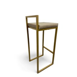 Banqueta Alta Industrial  Cozinha Bar Balcão Bistrô Quadro Estofado Bege Metalon Dourado - 2