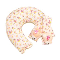 Kit 2 Peças Almofada Pescoço e Protetor de Cinto Bebê e Infantil Ursa Floral Lilás e Rosa - 1