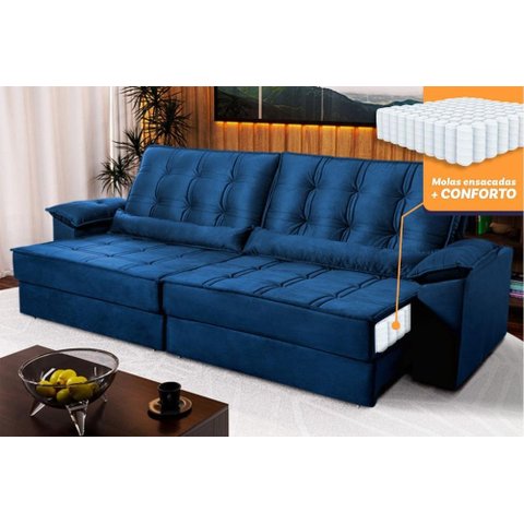 Sofá Retrátil Reclinável 230cm Ascari Suede Velut com molas Ensacadas - King House