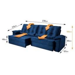 Sofá Retrátil Reclinável 230cm Ascari Suede Velut com molas Ensacadas - King House - 2
