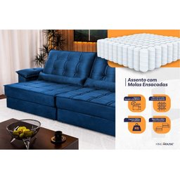 Sofá Retrátil Reclinável 230cm Ascari Suede Velut com molas Ensacadas - King House - 3