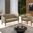 Ver imagem 2 de Conjunto Poltrona e Namoradeira Decorativa Isabella Pés Fixo em Madeira Castanho Suede Nude G19 - Gr