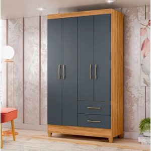 Guarda Roupa Chile 103cm 4 Portas Freijó Cinza Moval