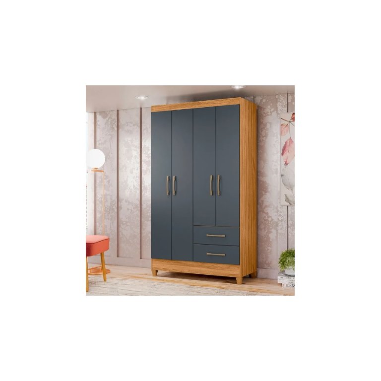 Guarda Roupa Chile 103cm 4 Portas Freijó Cinza Moval
