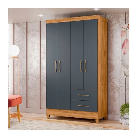 Guarda Roupa Chile 103cm 4 Portas Freijó Cinza Moval