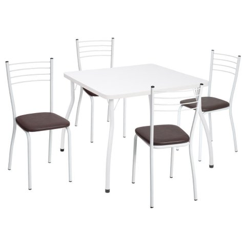 Conjunto Mesa de Jantar 90cm com 4 Cadeiras Multimóveis Cr50134 Branco Marrom