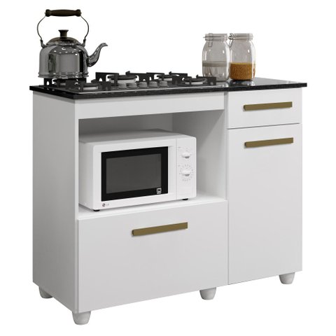 Balcão para Cooktop 4 Bocas com 2 Portas Kaiki Móveis Violeta Branco