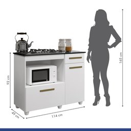 Balcão para Cooktop 4 Bocas com 2 Portas Kaiki Móveis Violeta Branco - 3