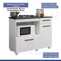 Balcão para Cooktop 4 Bocas com 2 Portas Kaiki Móveis Violeta Branco - 6