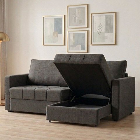 Sofá-Cama Retrátil e Reclinável com Baú 3 Lugares 220cm Corozal Yescasa