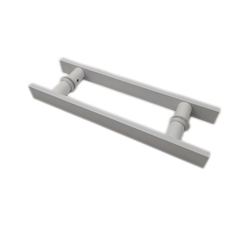 Puxador H duplo 30x20cm reto barra chata para porta de vidro e portão - Branco