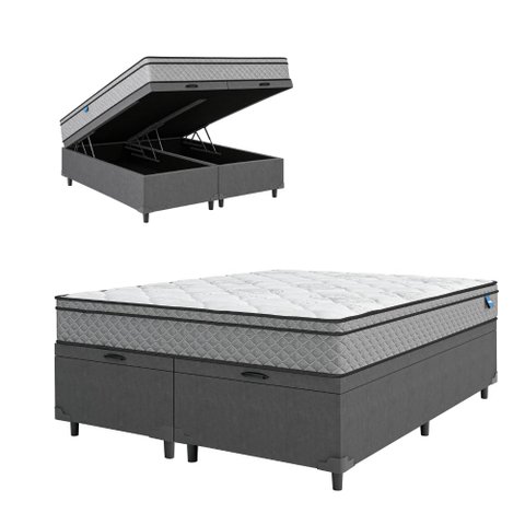 Cama Box Baú Queen Colchão Molas Ensacadas Mirage 158x198x65cm Cinza/Branco Umaflex