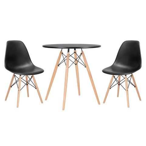 Conjunto de Mesa Redonda Eames 70cm Preto + 2 Cadeiras Eiffel Dsw Preto